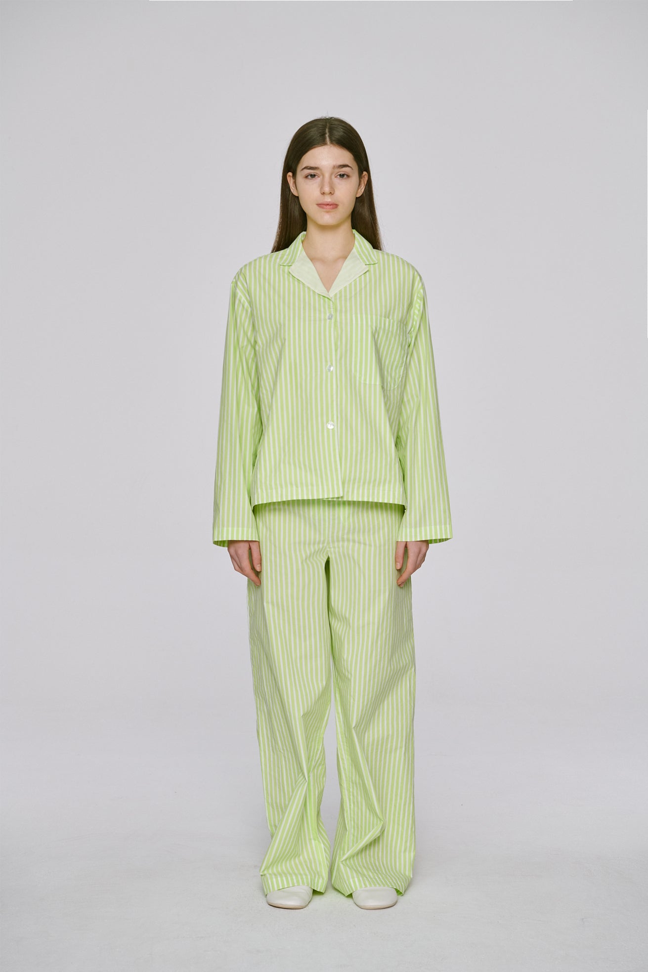 green stripe pajama set